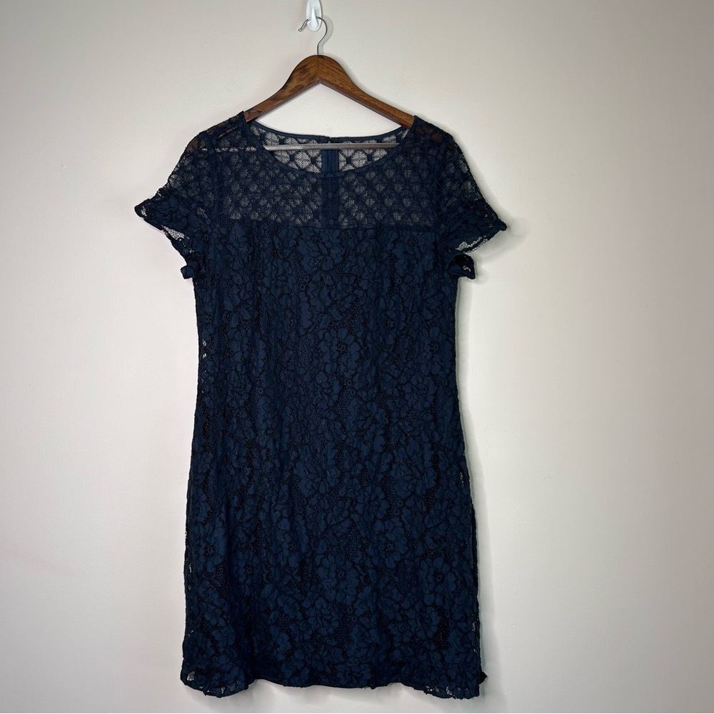 Karl Lagerfeld Navy Blue Lace Shift Dress Size 14 - Picture 2 of 11